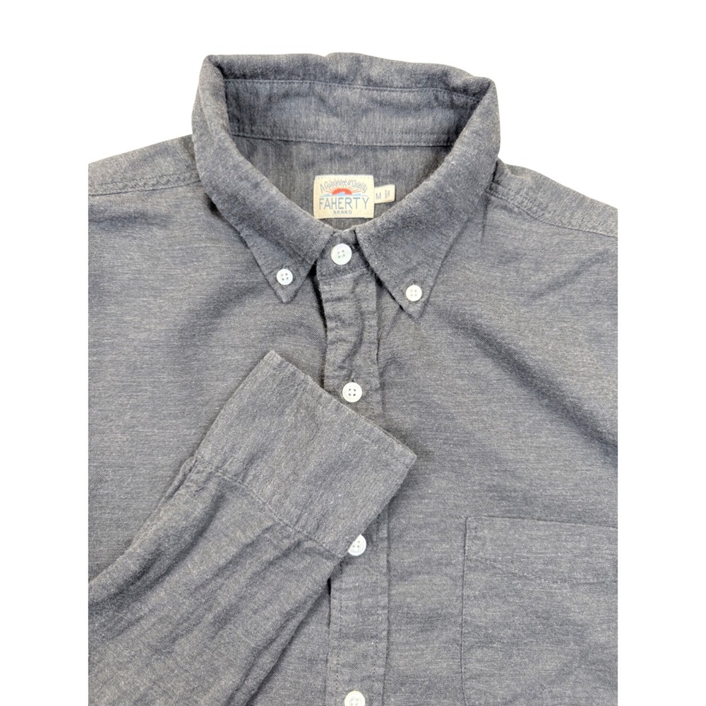 Faherty Button Down Shirt Mens Medium Gray Tencel Cotton Long Sleeve Pocket